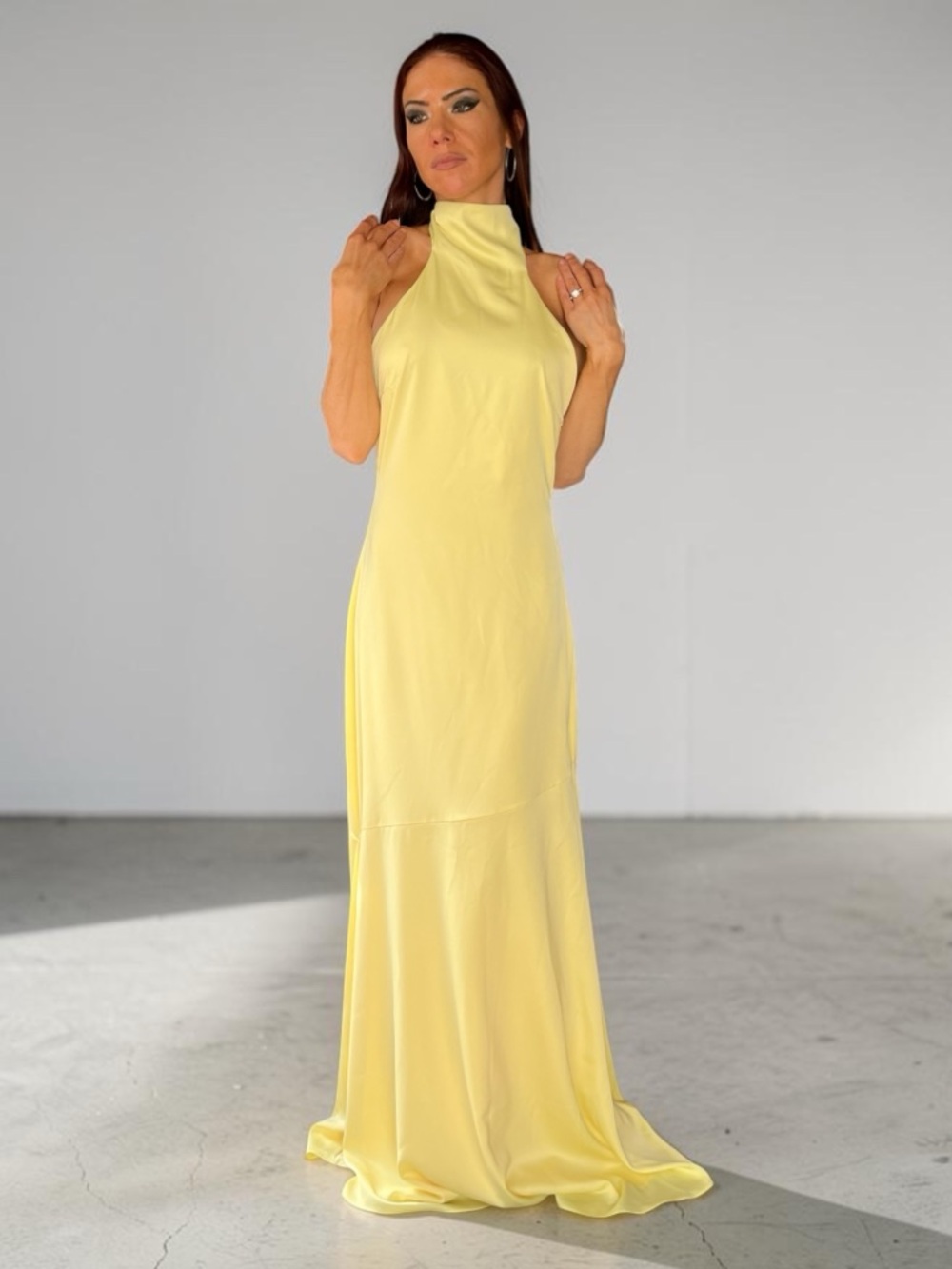 VOW’D Matte Satin Cocolove Apparel Yellow Backless Gown Size S Wedding, Prom NWT